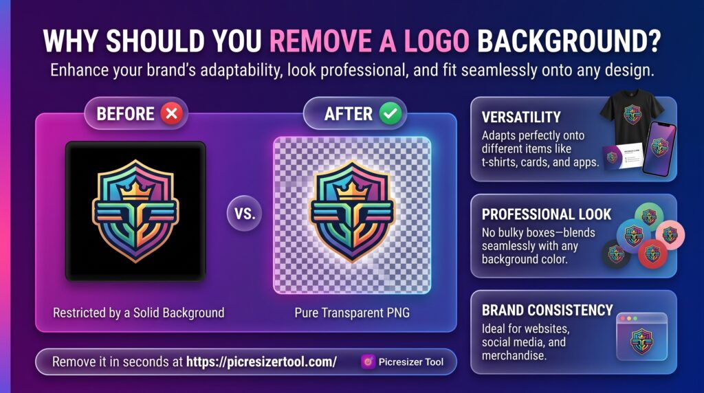 Why remove a logo background: transparent logo placed cleanly on different colored backgrounds